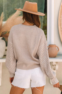Thumbnail for Parchment Cable Knit Sleeve Drop Shoulder Sweater