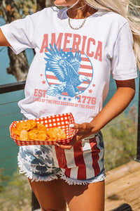 Thumbnail for White Vintage AMERICA Eagle Printed Freedom Spirit Patriotic Tee