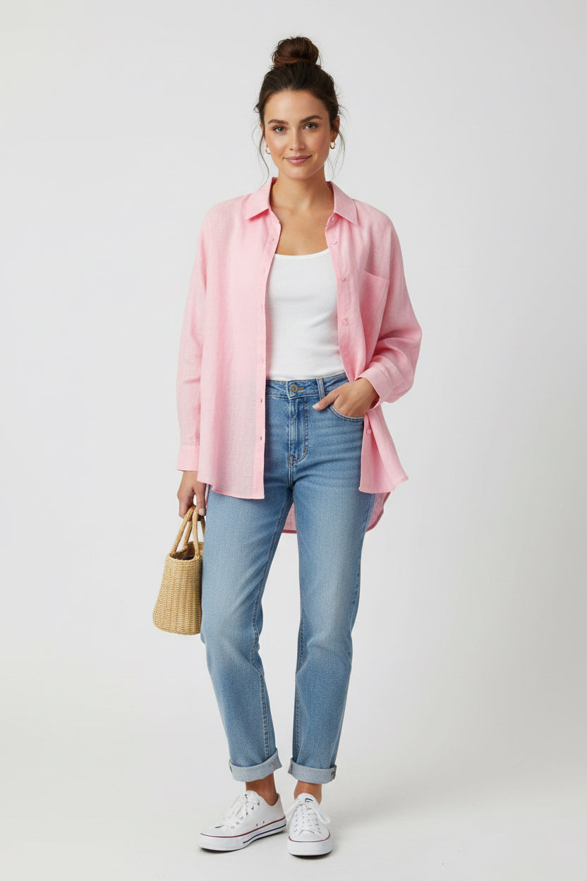 Zuri 100% linen Shirt -Pink