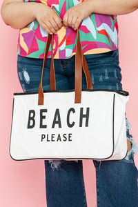 Thumbnail for White BEACH PLEASE Print Large Canvas Tote Bag
