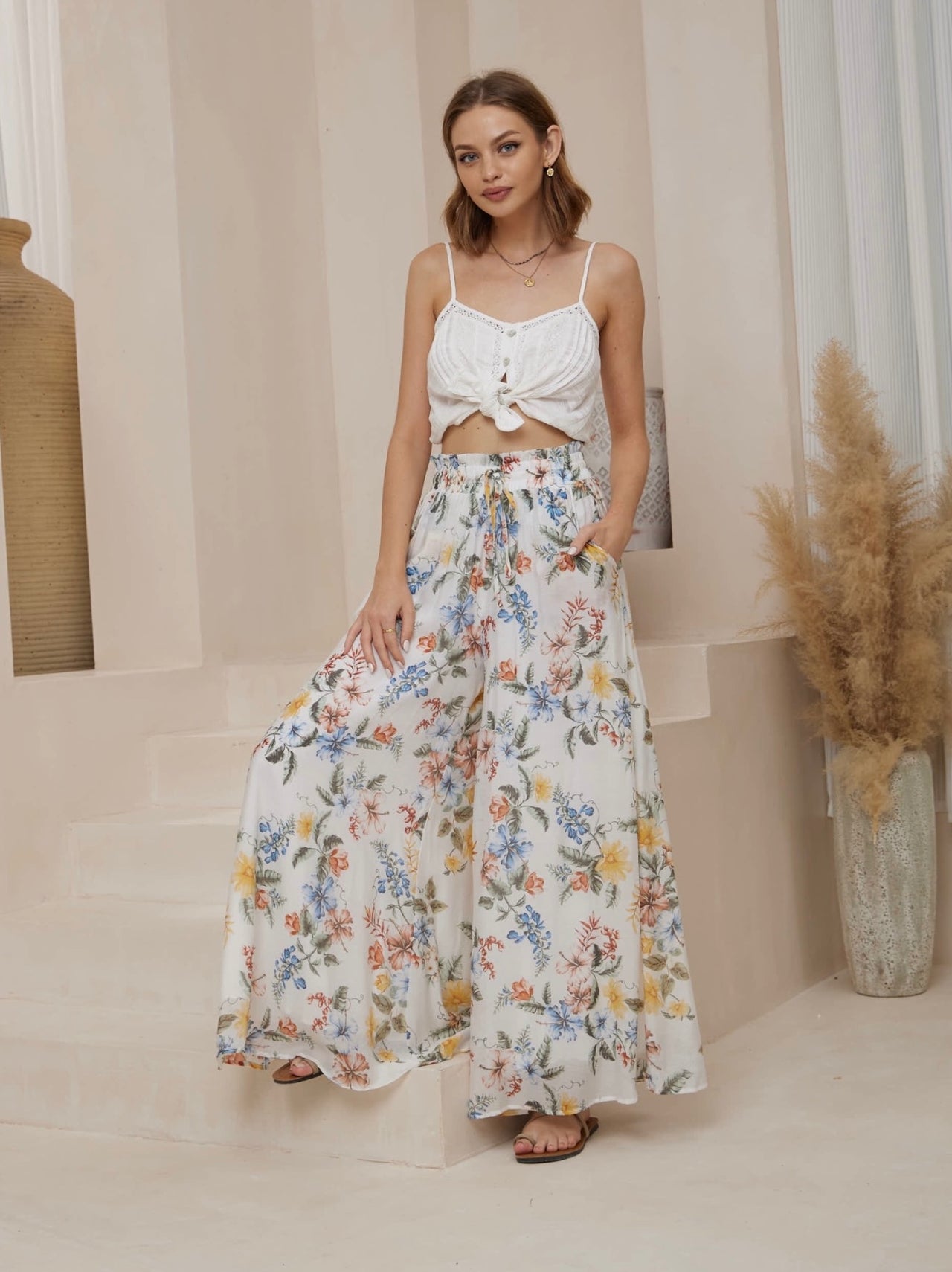 Eadie Wide Leg Pants - Floral