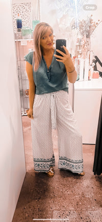 Thumbnail for Gigi Tie Front Pants-Stripe Floral Trim