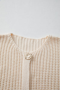 Thumbnail for White Solid Textured Knit Side Pockets Buttoned Sweater Vest