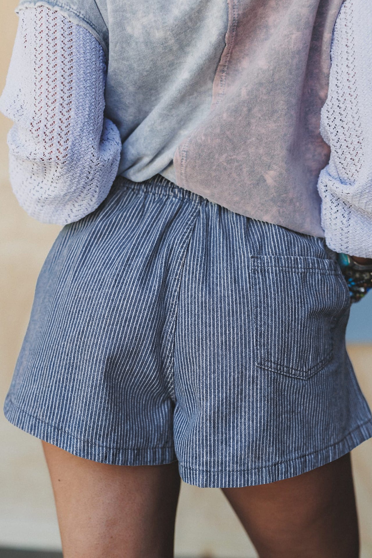 Sky Stripe Denim Shorts - Dark Blue