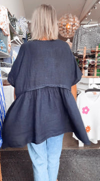 Thumbnail for Geneva Linen Top - Navy