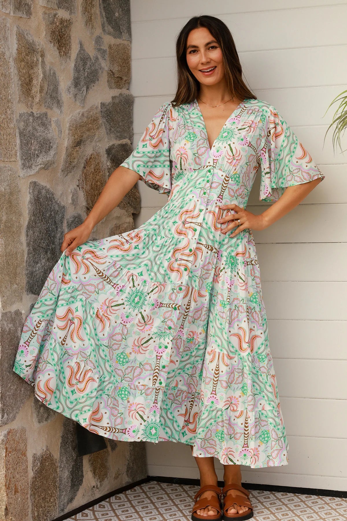 Bec Dress -Palm Pastel