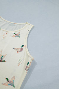 Thumbnail for Beige Mallard Print Western Style Tank Top