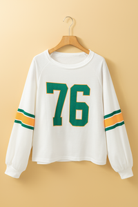 Thumbnail for White Number 76 Printed Retro Sporty Long Sleeve Top