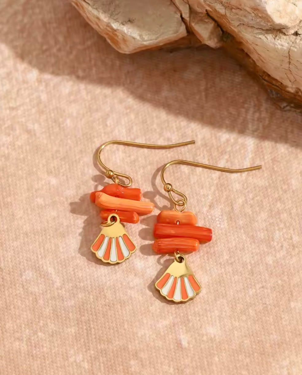 Coral Shell Earrings - Tangarine