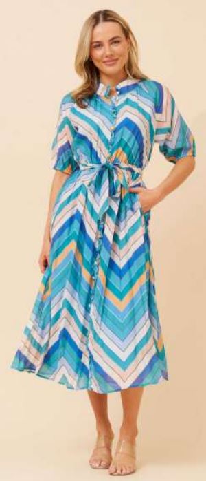 Bindi  Midi Dress -Multi Zig Zag