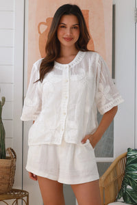 Thumbnail for Lyndal Button Up Top - White Embroidery