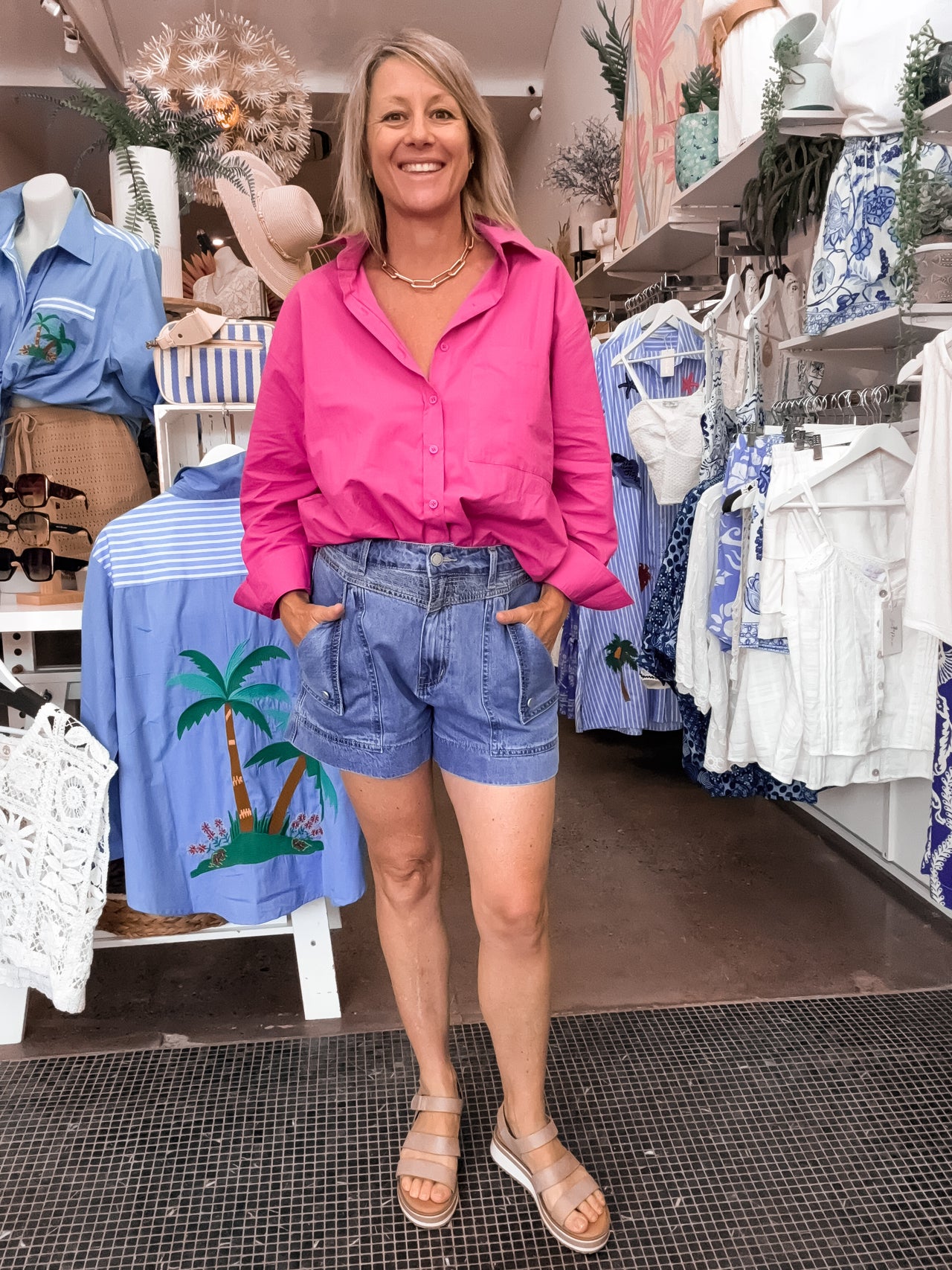 Lara Button Up Shirt - Fuschia
