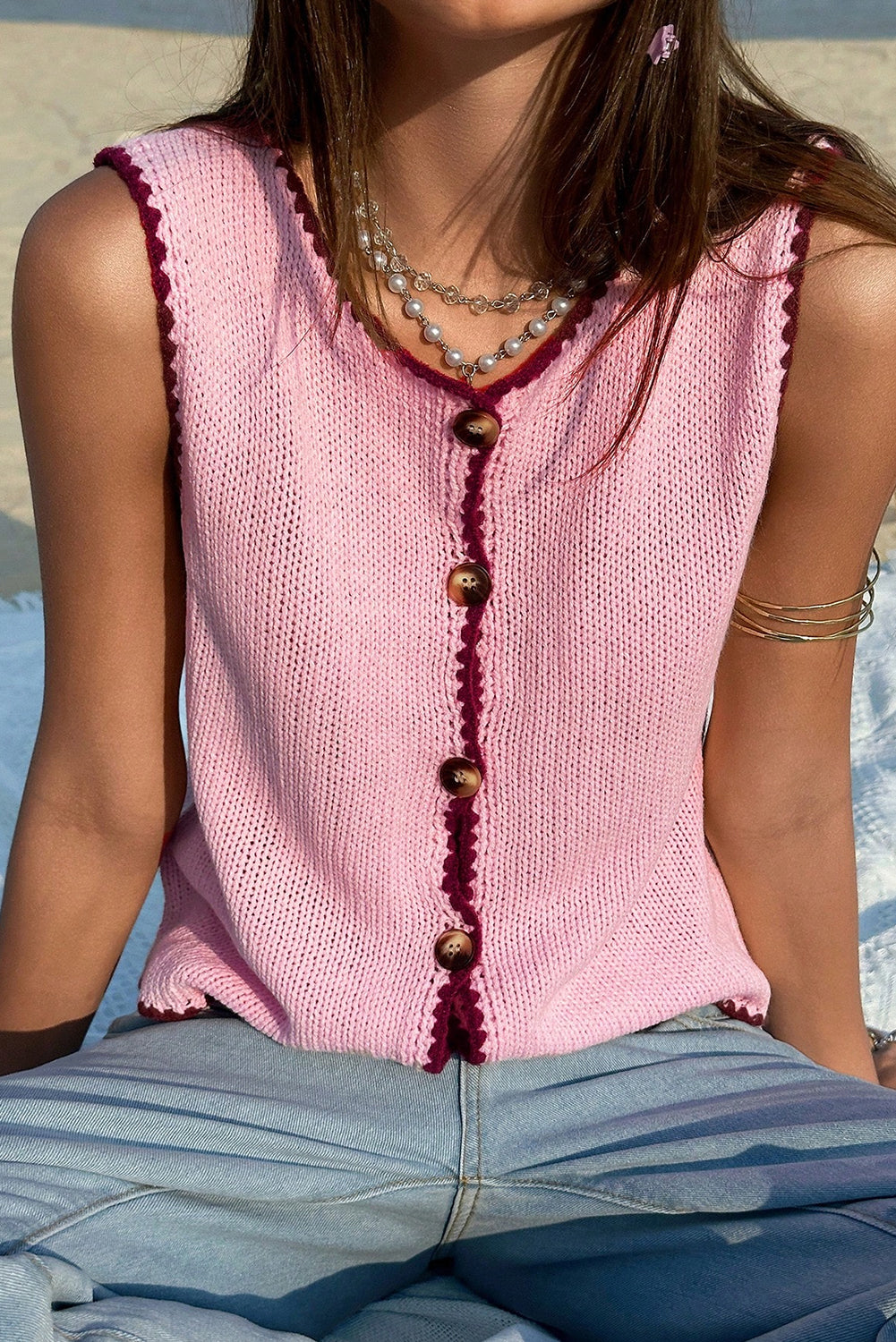 Petal Knit Vest - Rose