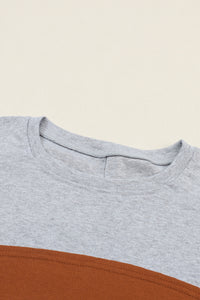Thumbnail for Gray Colorblock Striped Bishop Sleeve Top