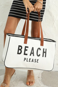 Thumbnail for White BEACH PLEASE Print Large Canvas Tote Bag
