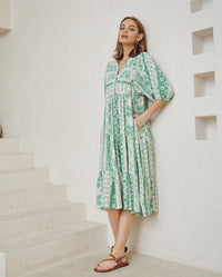 Thumbnail for Giana Midi Dress - Green Palm