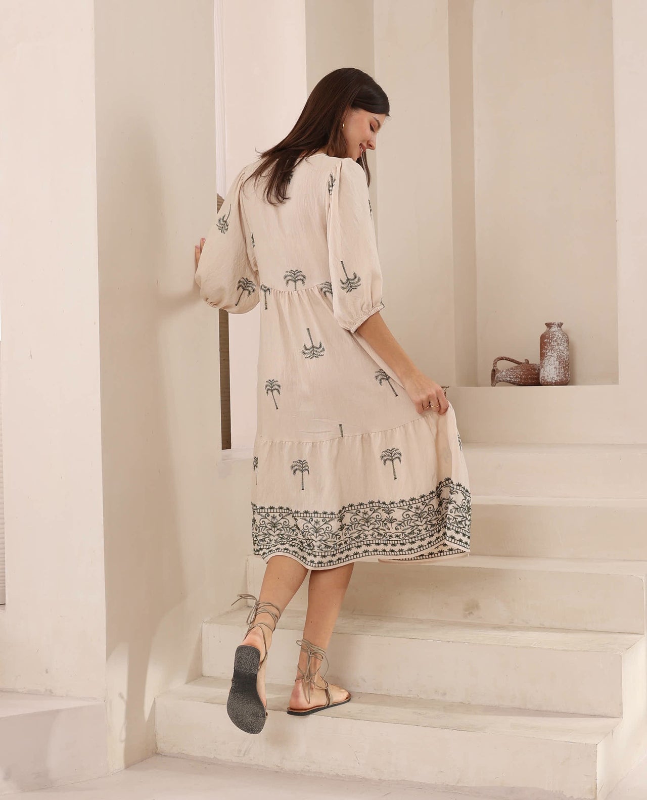 Gigi Midi Dress - Forest Palm Embroidery