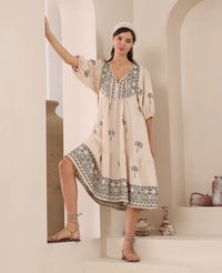Thumbnail for Gigi Midi Dress - Forest Palm Embroidery
