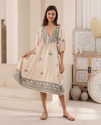 Thumbnail for Gigi Midi Dress - Forest Palm Embroidery