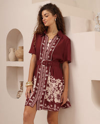 Thumbnail for Olive Shirt Dress - Wine