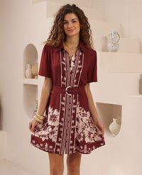 Thumbnail for Olive Shirt Dress - Wine