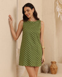 Thumbnail for Kitty Shift Dress-Olive Polka Dot