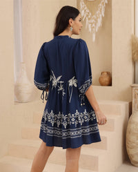 Thumbnail for Gini Mini Dress - Navy Palm