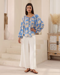 Thumbnail for Gypsy Top - Blue Palms