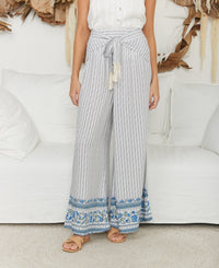 Thumbnail for Gigi Tie Front Pants-Stripe Floral Trim