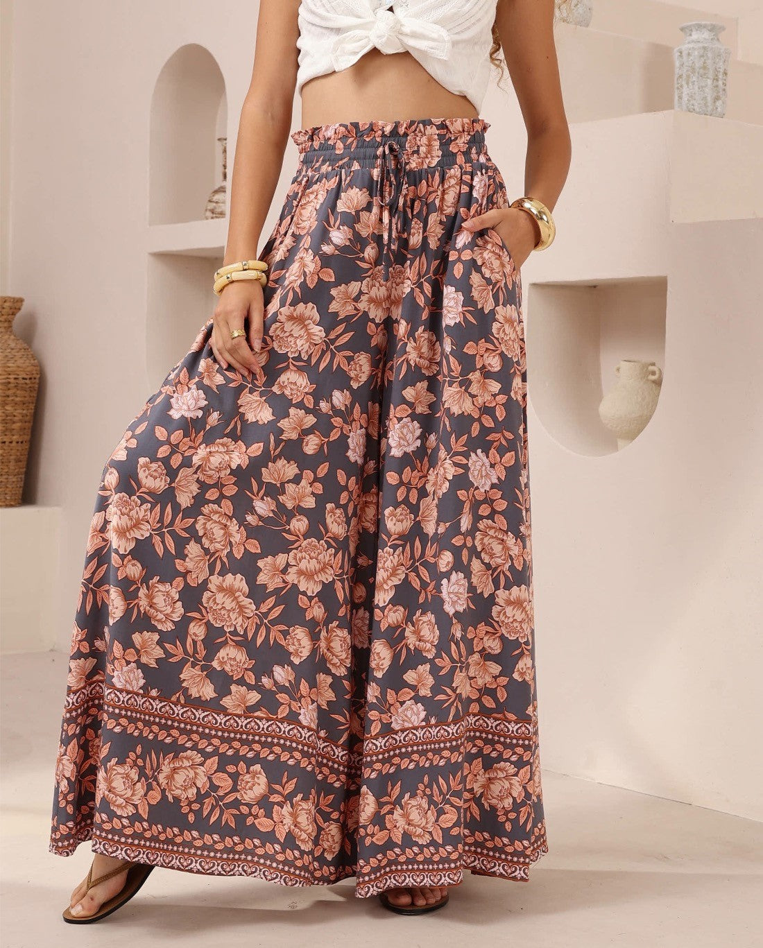 Eadie Wide Leg Pants - Charcoal