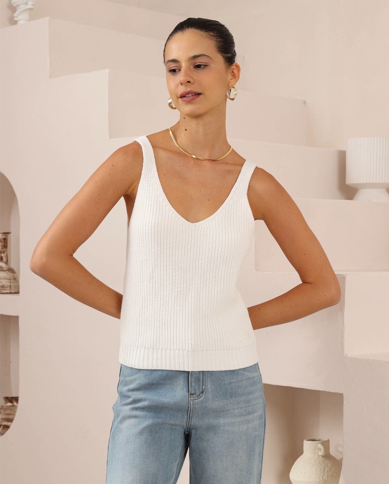 Leoni Knit Singlet - White