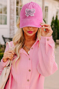 Thumbnail for Rose Red Bow Knot Patchwork Washed Adjustable Baseball Cap