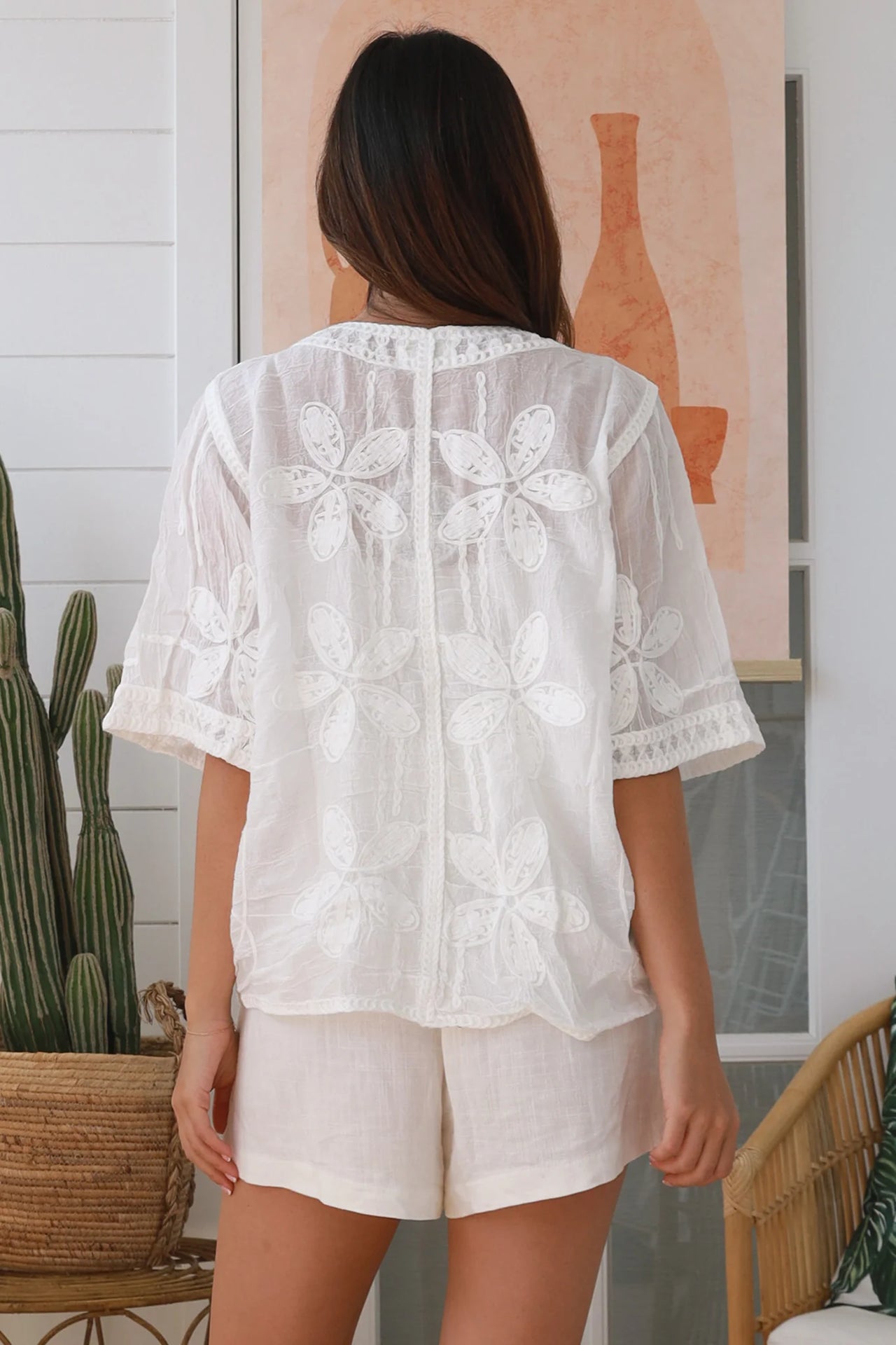 Lyndal Button Up Top - White Embroidery
