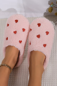 Thumbnail for Pink Heart Shape Embroidered Slip On Plush Slippers