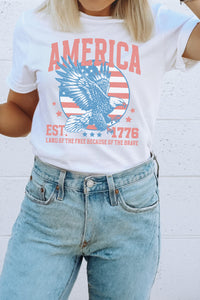 Thumbnail for White Vintage AMERICA Eagle Printed Freedom Spirit Patriotic Tee