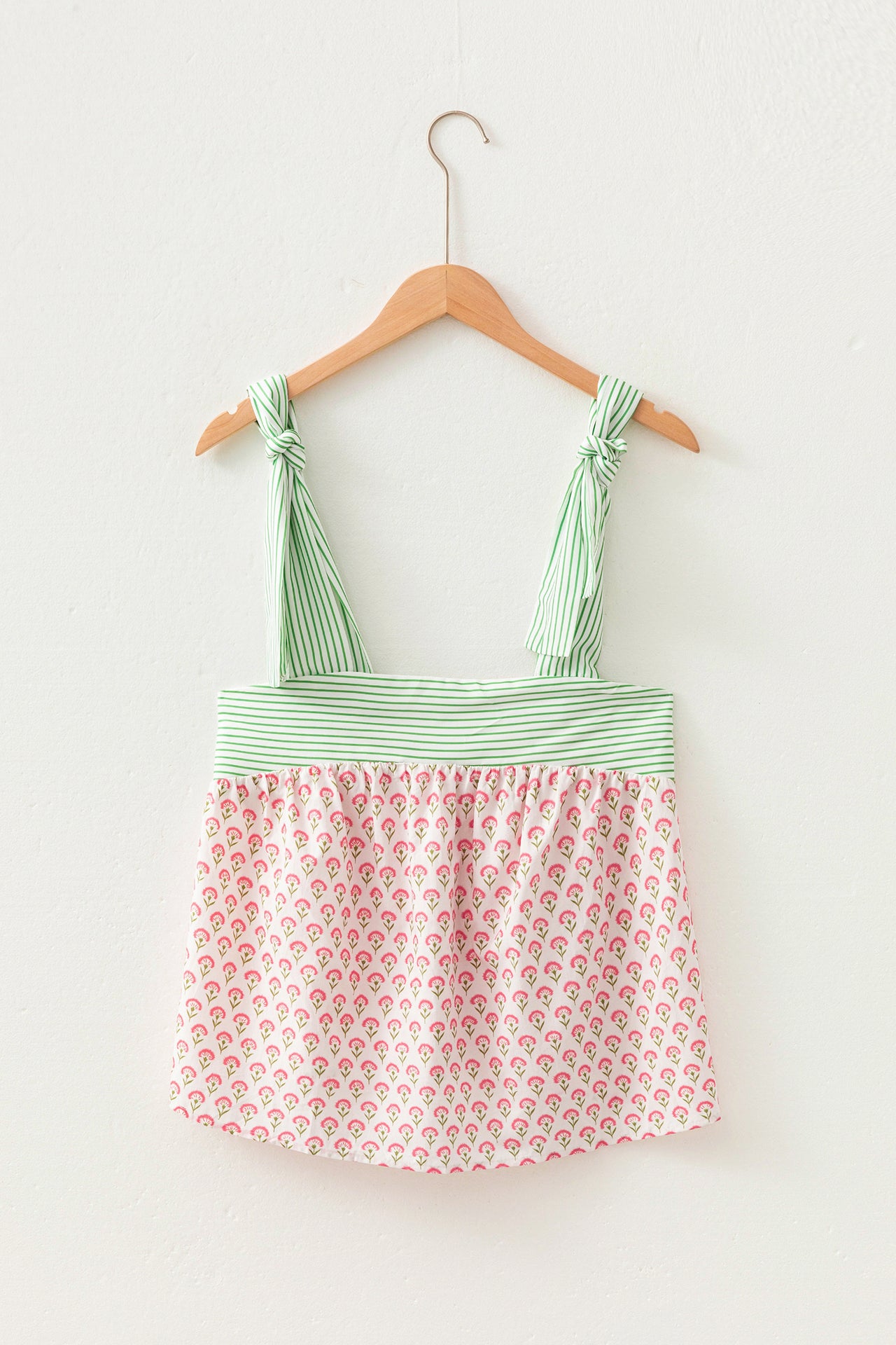 Pink Floral Printed Knot Straps Babydoll Tank Top