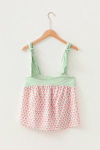 Thumbnail for Pink Floral Printed Knot Straps Babydoll Tank Top