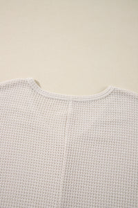 Thumbnail for White Waffle Knit Side Slits Loose Fit V Neck Top