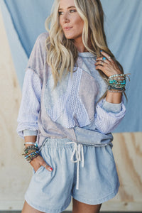 Thumbnail for Sky Stripe Denim Shorts - Light Blue