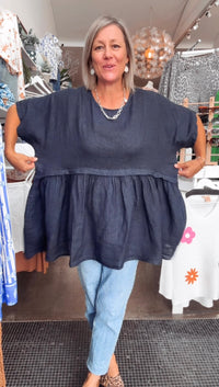 Thumbnail for Geneva Linen Top - Navy