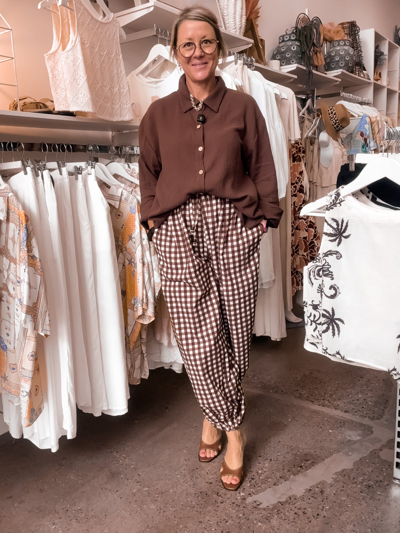 Beau Balloon Pants - Choc Gingham
