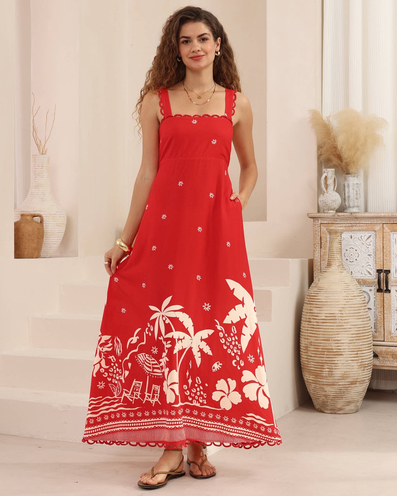 Airlielle Maxi Dress - Red Palm