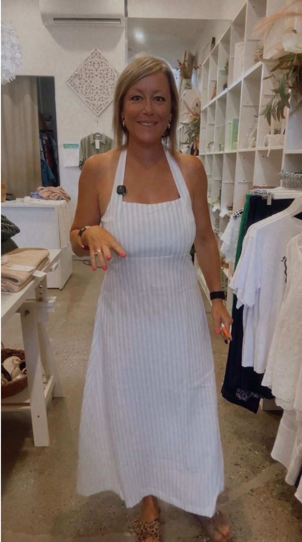 Hannah Halter Dress - Sand  Stripe