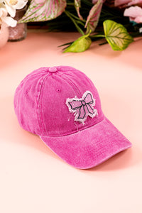 Thumbnail for Rose Red Bow Knot Patchwork Washed Adjustable Baseball Cap