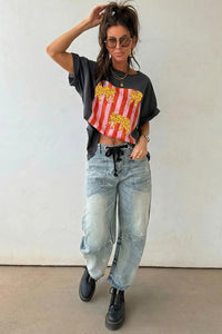Thumbnail for Dark Grey Cheetah Striped Print Retro Fashion Graphic Tee