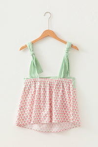 Thumbnail for Pink Floral Printed Knot Straps Babydoll Tank Top