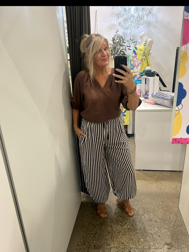 Beau Balloon Pants - Choc Stripe