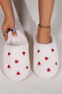 Thumbnail for White Heart Shape Embroidered Slip On Plush Slippers