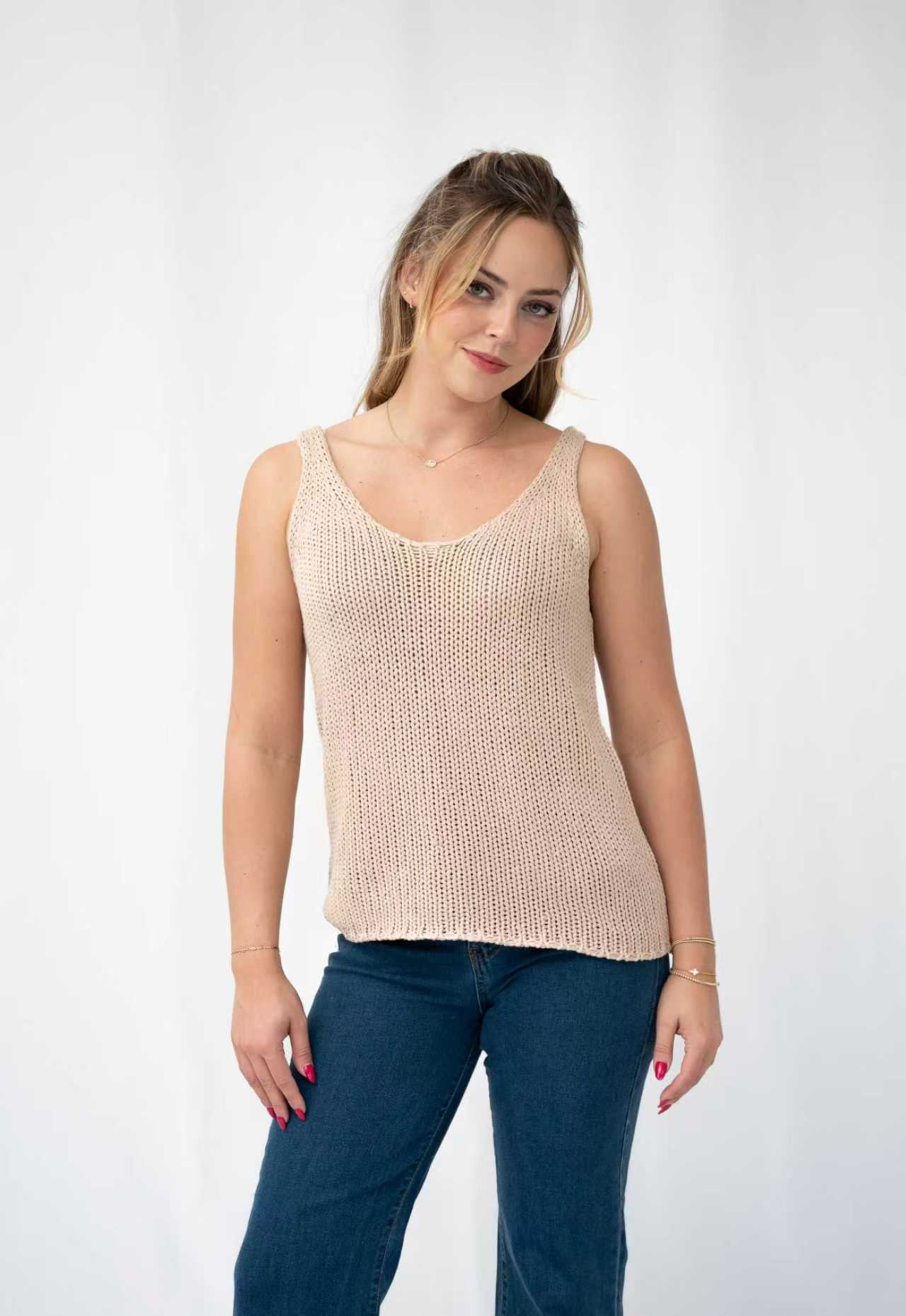 Kaci Cotton Knit Singlet - Oatmeal