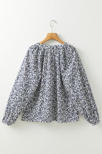 Thumbnail for Meadow Puff Sleeve Blouse - Navy Floral